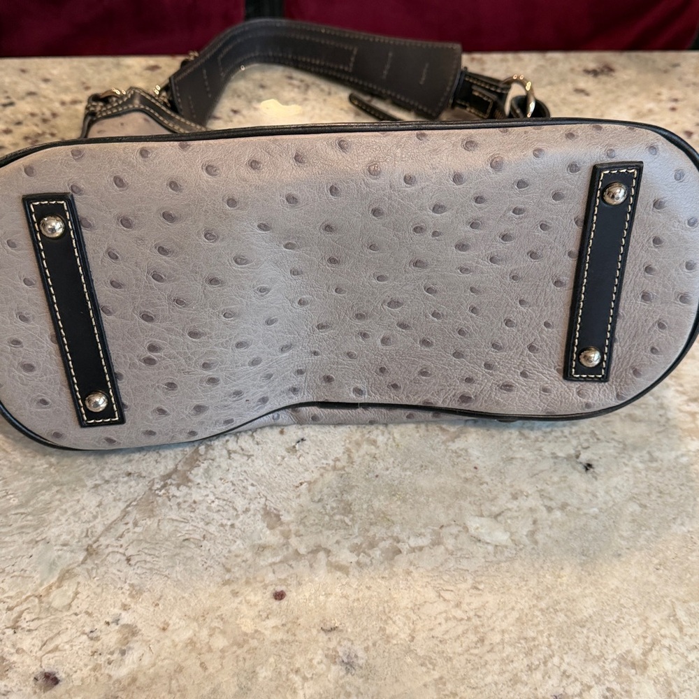 Dooney & Bourke gray and Black Ostrich-Embossed Shoulder Bag - Picture 6 of 9